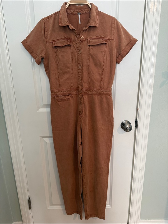 Young Fabulous & Broke Pants - Young Fabulous & Broke Rust Brown Short Sleeve Utility Jumpsuit